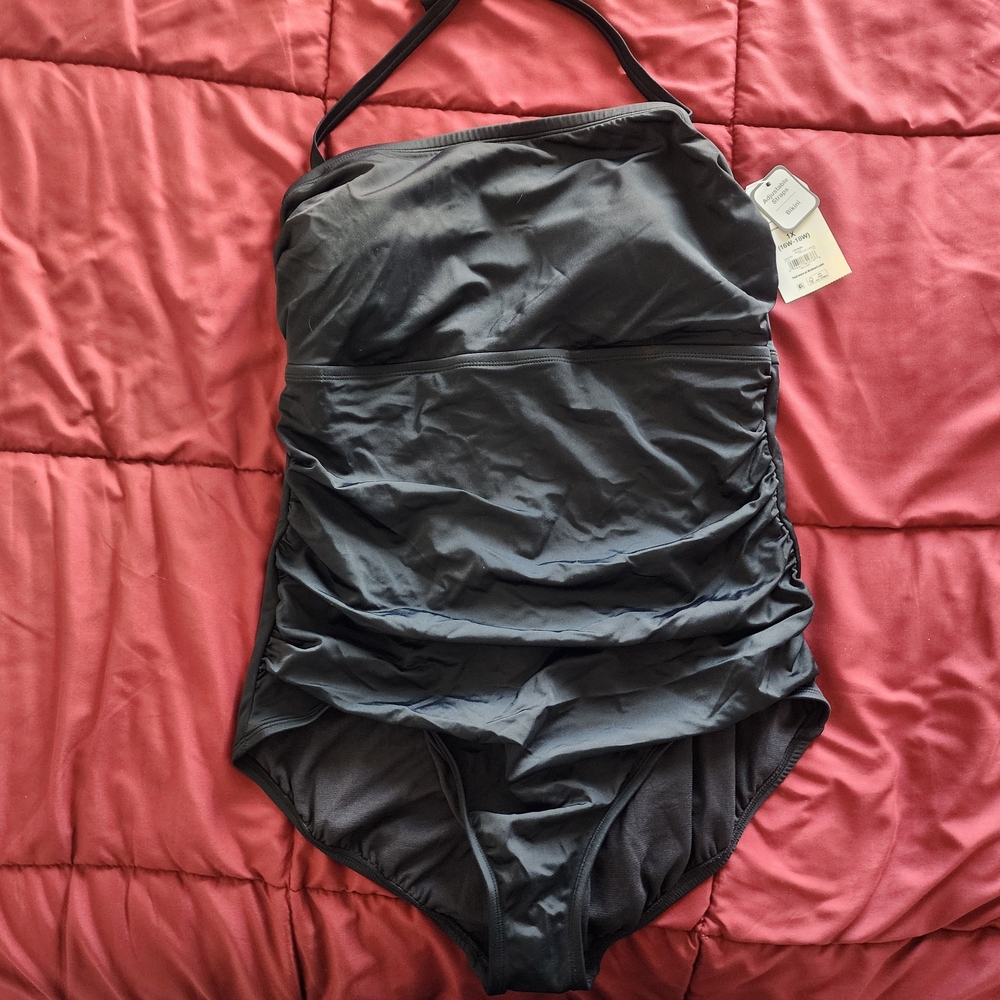 Time and Tru Women's One Piece Swimsuit - Dark Gray